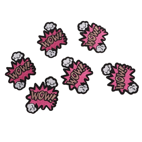 6 stk. strygejern på patches pink WOW mønster DIY dekorative syning stof patches til jean hat taske jakke skjorte