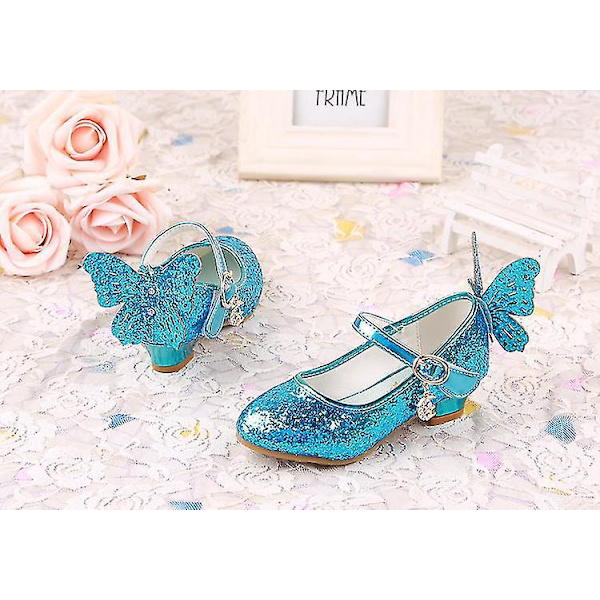 Glitter Princess Flickor Läder Höga Klackskor Fjäril 3D33225 Blå