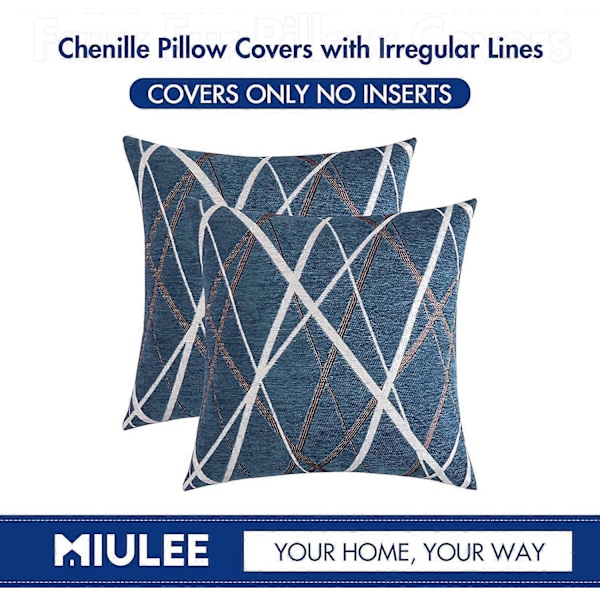 2-pack Dekorativa Kuddfodral Vävda Texturerade Chenille Mysiga Moderna Koncisa Mjuka Påfågelblå Fyrkantiga Kuddfodral för Sovrum Soffa Bil 18 x