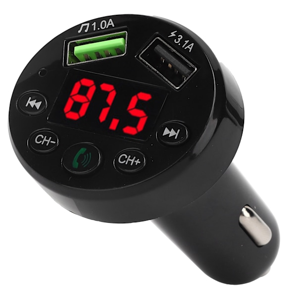 E6 Bil Bluetooth 5.0 MP3-spiller Modulator Dobbel USB Hurtiglading FM-adapter Transmmitter