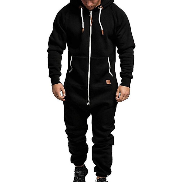 Vintermænds Sort Hættetrøje Zip Up Onesie Jumpsuit