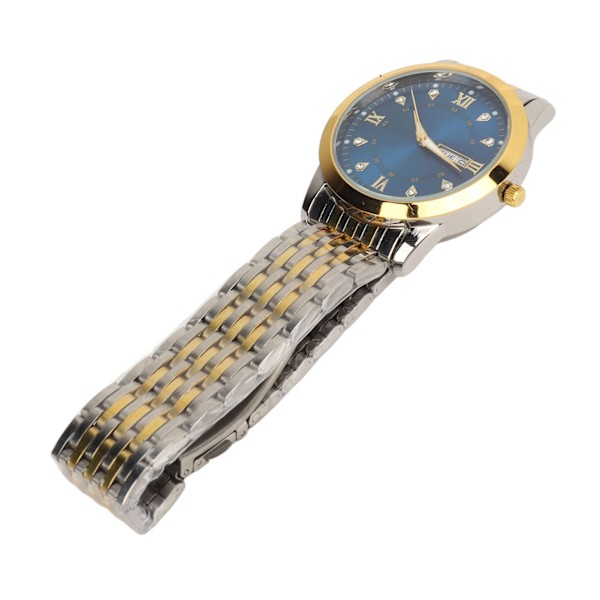 Klocka för män kvarts dag datum vattentät casual lyxig lysande modeklänning klocka med legering armband för affärer guld blå
