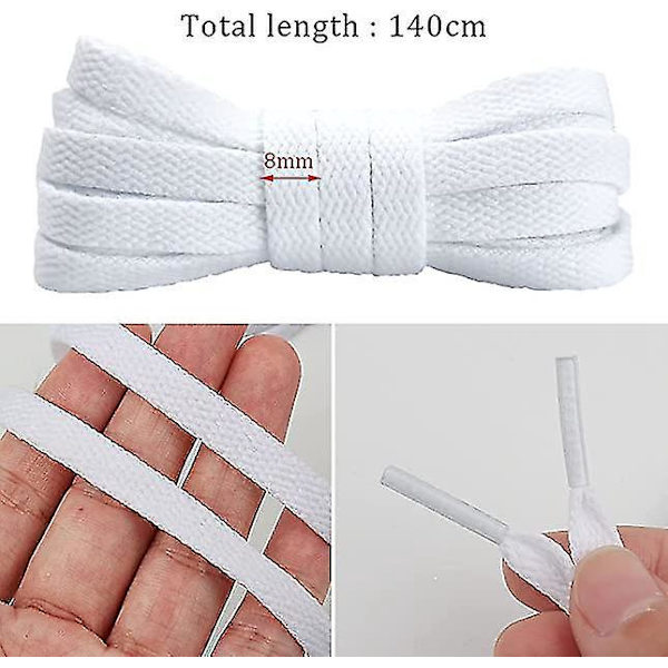 Holdbare hvide polyester skolisser til sportssko, støvler og sneakers - 5 par (140 x 0,8 cm)