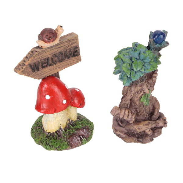 Miniatyr Magic Tree Statue Sett Syntetisk harpiks Tre Guidepost Figursett Vanntett, soltett hage statue tilbehør