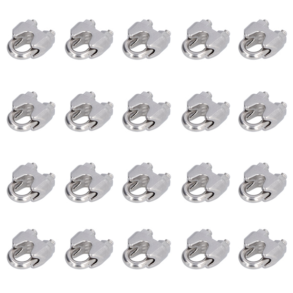 20 st rostfria vajerklämmor, hårdvara, riggning, kabelklämma, lås, klämfästen M4 (4 mm)