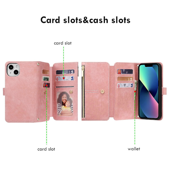 Fodral för Samsung Galaxy S23, Dragkedja Flip Läder Roséguld