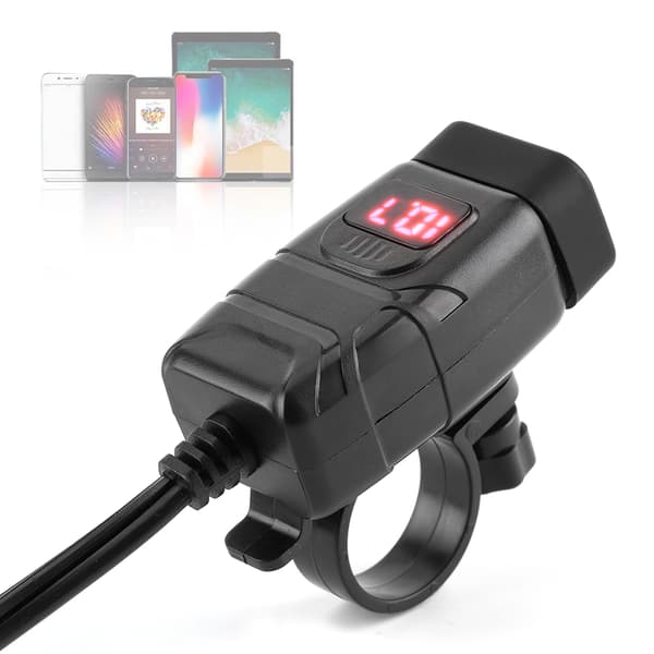 Vanntett Kvadratisk Hode Dobbel USB Telefon Rask Lading QC3.0 Av-Bryter LED Digitalt Display Voltmeter Rød