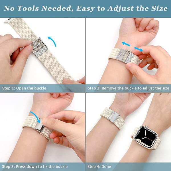 Justerbart vitt vävt Solo Loop-band för Apple Watch - Kompatibelt med Iwatch Series Ultra Se 8/7 - Elastiskt nylonarmband