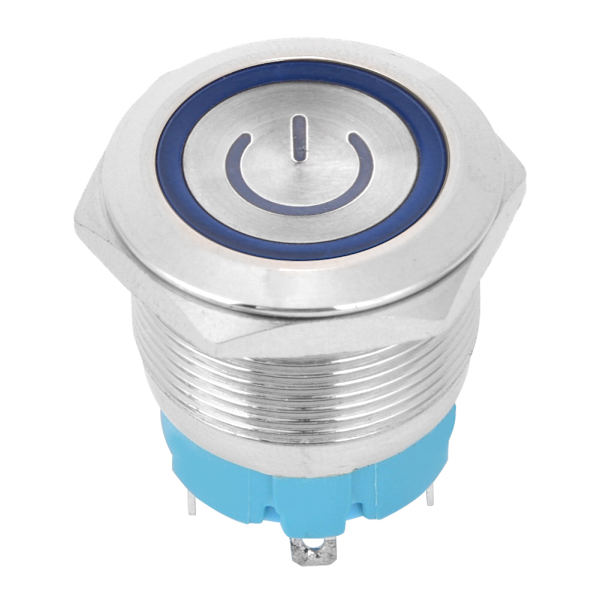 2st 22 mm metalltryckknappsbrytare platt huvud momentan 4 stift med power IP65 12-24VDCBlue