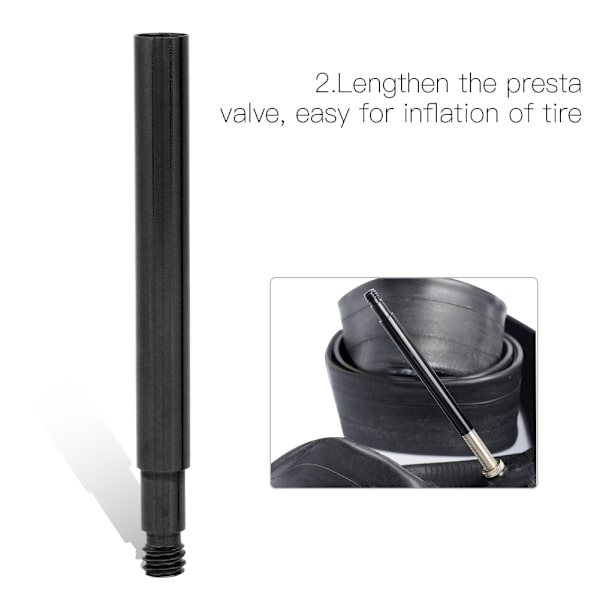 2kpl 60mm polkupyörän Presta Valve Extender sisemmän renkaan venttiilin jatke (musta)