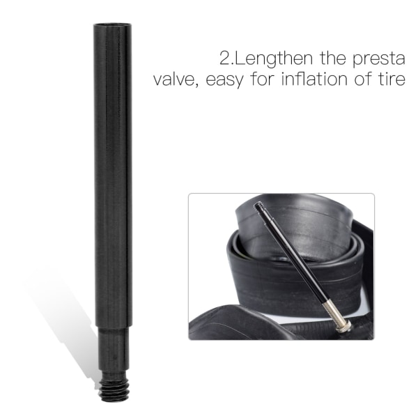 2st 60 mm Cykel Presta Valve Extender Inner däckventilförlängning (svart)