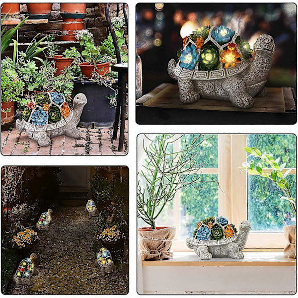 Dekorative Udendørs Ornamenter Skildpadde Havefigurer med 7 LED Lys Solcelledrevet Statue Kunstfigurer til Terrasse Gårdhave Plæne Have Gave