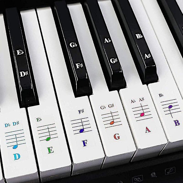 Fargerike Pianotaster-klistremerker for 37, 49, 54, 61, 88 Taster - Transparente Tastatur-Notestrikker for Begynnere