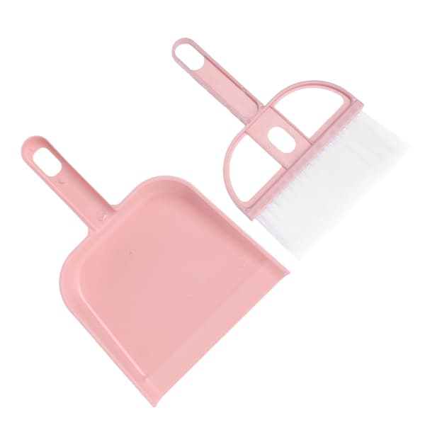 2 STK Sæt Lille Kost og Fejebakke Sæt Multifunktionel Plast Mini Håndkost Fejebakke til Skrivebord Pink