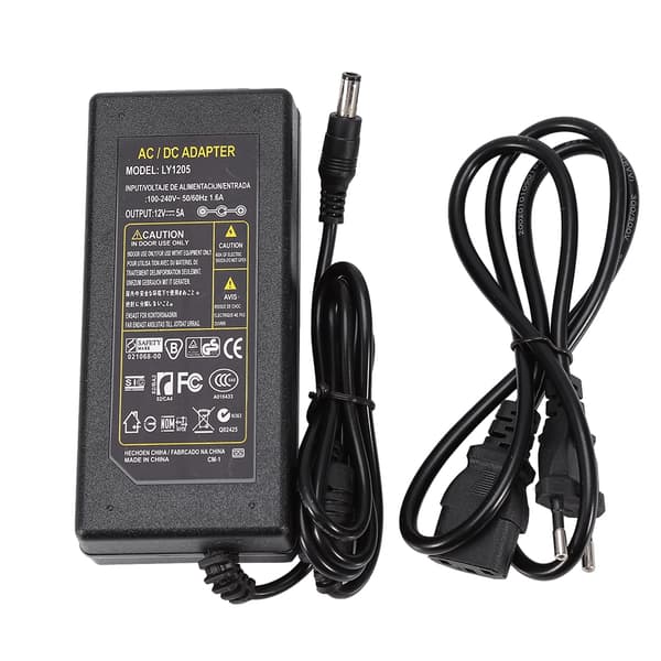 12V 5A 60W strømforsyningsadapter til 5050/5630/5730/3528 SMD LED-stripelys EU-stik