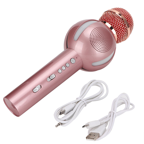 Multifunksjonell trådløs Bluetooth-mikrofon for telefon for karaoke (rosa gull)