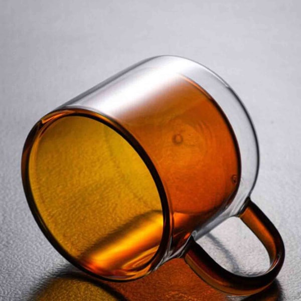 Dubbelväggig isolerad glasmugg Färgglad transparent mugg med handtag kaffekopp