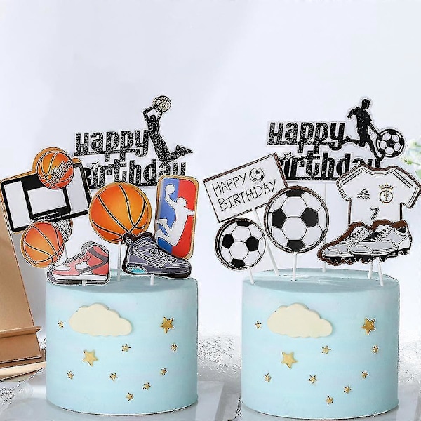 Børne Basketball Fodbold Tema Fest Cupcake Topper - Tillykke med Fødselsdagen Kage Topper Flag 7 stk. fodbold topper