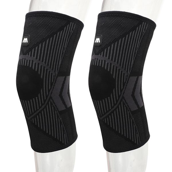 Ett par knäskydd i svart nylon, andningsbart och elastiskt knäskydd för fitness och sport XL