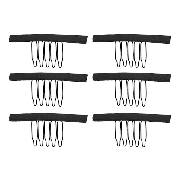 100 stk parykkammer 5 tenner rustfritt stål buet design parykk klips med klut for hårstykkehetter svart