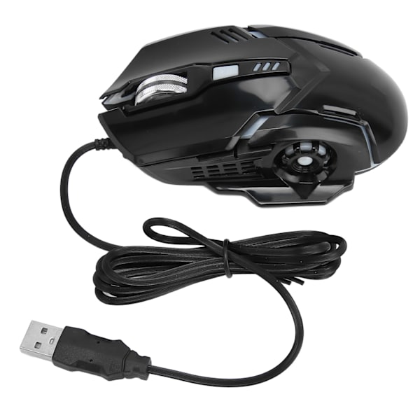 Langallinen pelihiiri DPI 1200 1800 2400 3600 Mykistys Ergonominen USB-liitäntä RGB-taustavalaistu PC-pelihiiriä Kotitietokonetoimistoon Musta