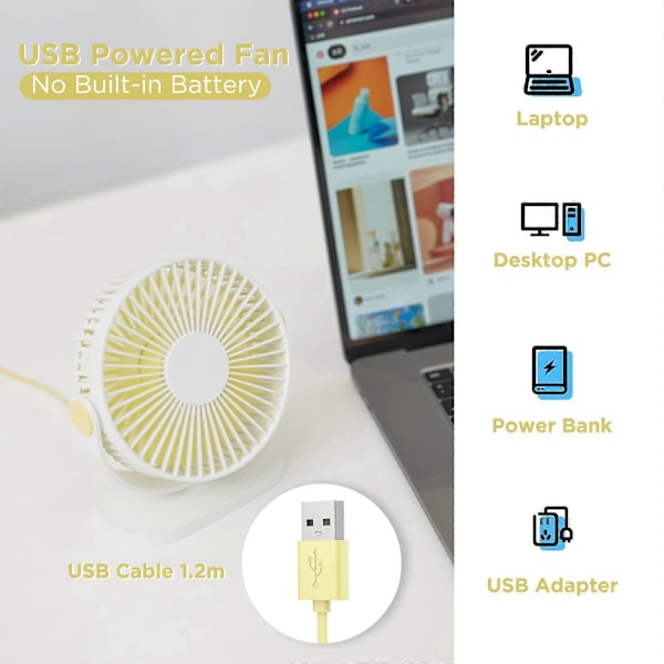 USB Pöytätuuletin Koukkutuuletin Mini Pöytätuuletin Kannettava Henkilökohtainen Tuuletin Pieni mutta Tehokas USB Tuuletin 3 Nopeudella Säädettävä 90° Kääntyvä Hiljainen Tuuletin, Valkoinen