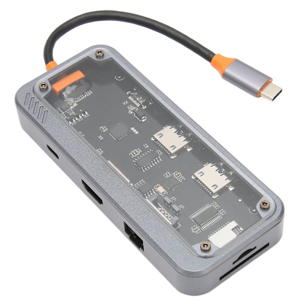 Tyyppi C -keskitin PD-lataus USB 3.0 2.0 RJ45-verkko läpinäkyvä kuori moniporttinen telakointiasema kannettavalle TV:lle 8 in 1 100M verkkoporti