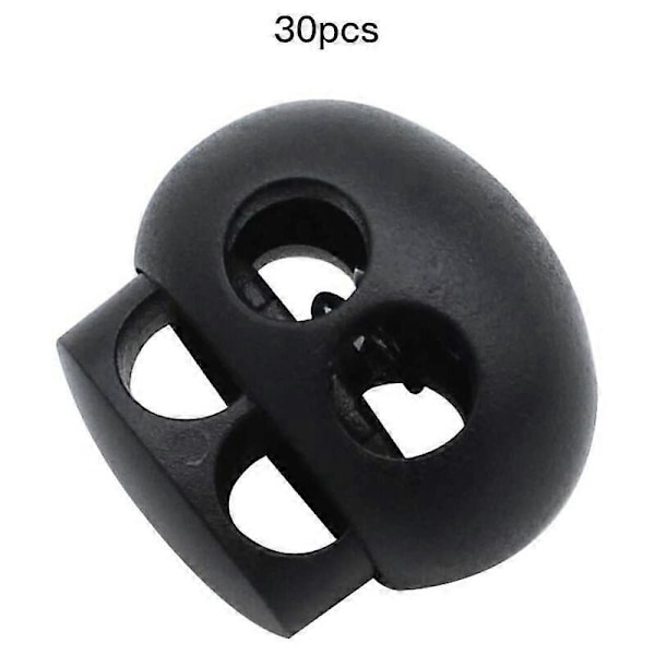 30 Stycken Plastfjäderlås Fjädersnörlås Två Håls Snörändar Oval Elastisk Fjäder Toggle Stopp Ände för Dragsko Svart
