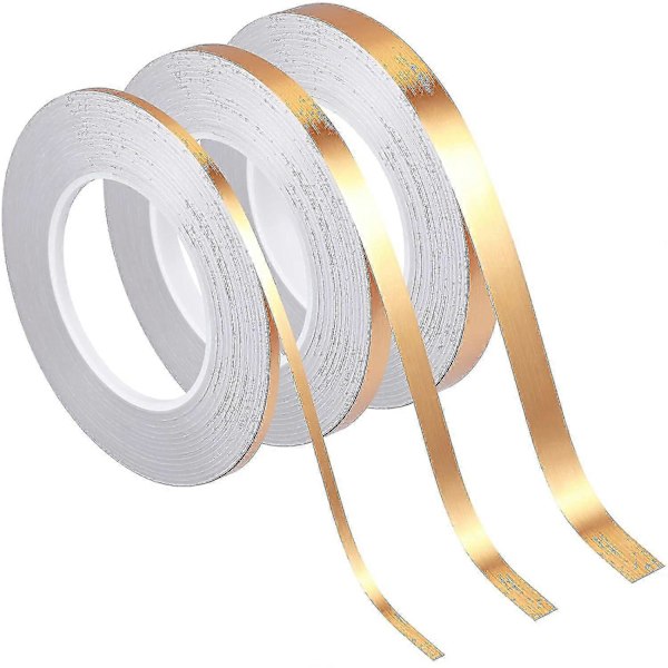 3 Rullar Dekorativa Remsor Självhäftande Guldtejp Metalliserad Polyesterfolie Tejp Guld Washi Tejp För Accentvägg Detaljering Grafik Bil Och Båt Utsmyckning