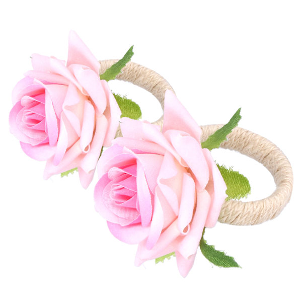 2 STK/Pose Simulationsblomst Servietringe Moderne Servietholder Borddekorationer til Bryllup Pink