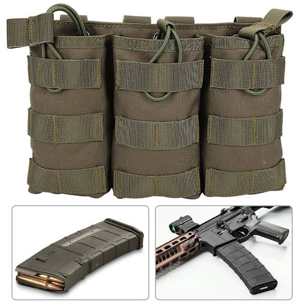 Trippel öppen toppmagasin Molle-påse Militärväska för väst utomhustillbehör (Armégrön)