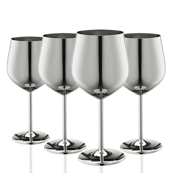 Sølv Vinglass Sett med 4, 550ml Uknuselig Sølvbeger, Vinglass i Rustfritt Stål, Unikt og Portabelt Metall Vinglass