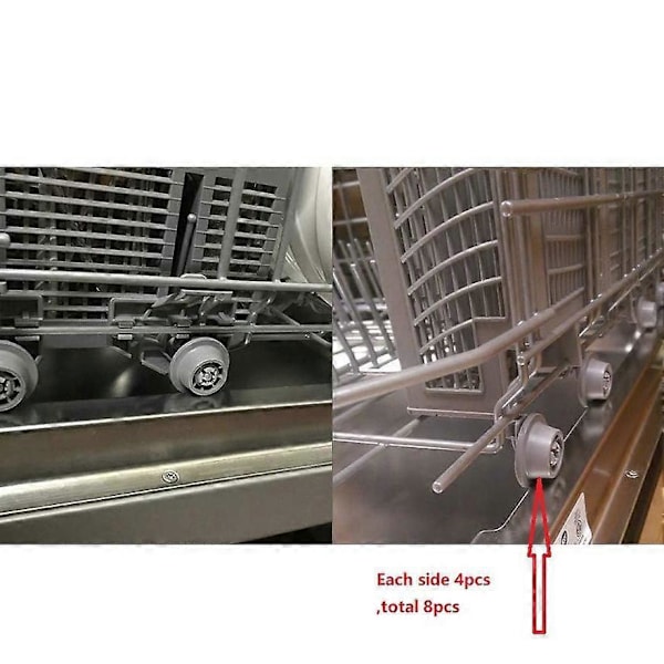 Astianpesukoneen alakorin pyörät, 8 kpl, astianpesukorien pyörät, astianpesukoneen pyörät Siemens, Bosch 165314 -malleihin