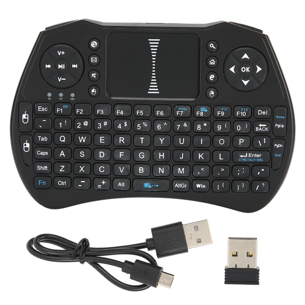 Mini trådløst tastatur fjernbetjening 2.4GHz USB-modtager QWERTY til Android TV Box Touchpad A8Sort