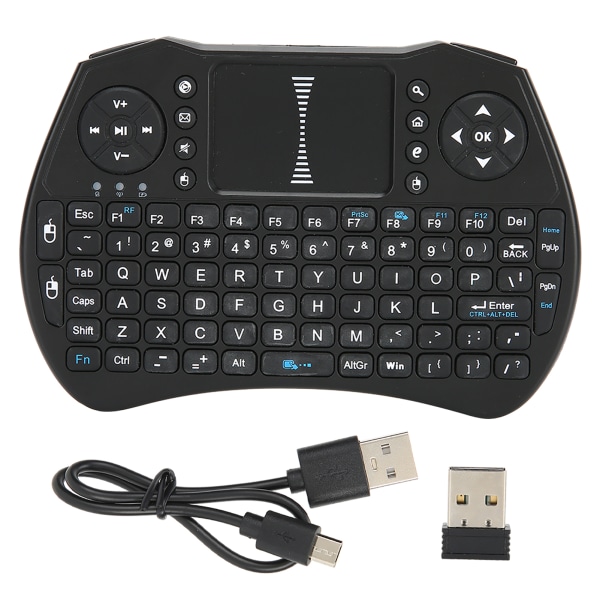 Mini trådløst tastatur fjernkontroll 2,4 GHz USB-mottaker QWERTY for Android TV Box Touchpad A8Black