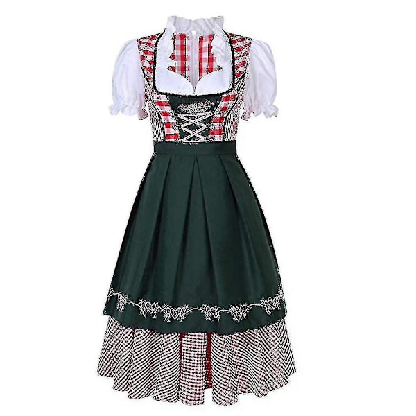 Perinteinen saksalainen ruudullinen Dirndl-mekko - Korkealaatuinen Oktoberfest-asu naisille S-koko, tyyli 1, vihreä