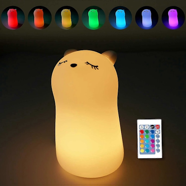 Sød Squishy Kat Natlampe - Elegant Killinge Kæledyrssilikone Børneværelse Farveskiftende LED Dekorativ Sovende Kat Lampe Lys med Berøringssensor og Fjernbetjening