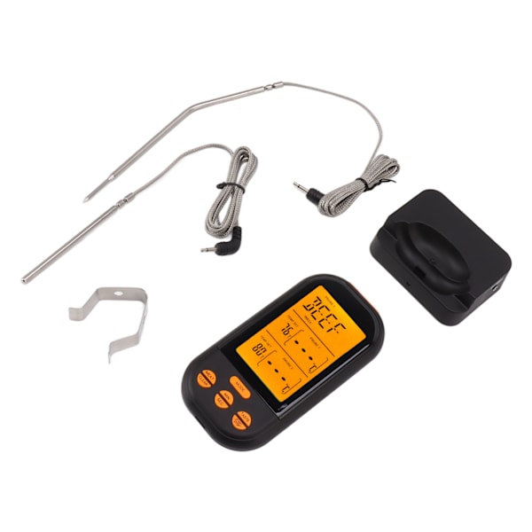 EN2010 1 Trådlös Dubbelprob Termometer Kök Kött Termometer Digital Grill Termometer Svart med Orange Bakgrundsbelysning