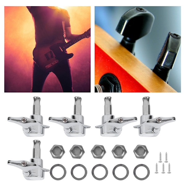 Bass Tuners Set String Knob 5‑String Alloy Enclosed Winding Musical Instrument AccessoriesSilver