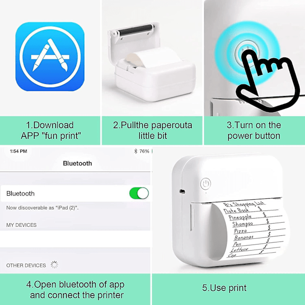 Lomme Bluetooth Termisk Printer - Bærbar Mini Trådløs Printer til Etiketter og Kvitteringer, Kompatibel med Android og iOS Smartphones