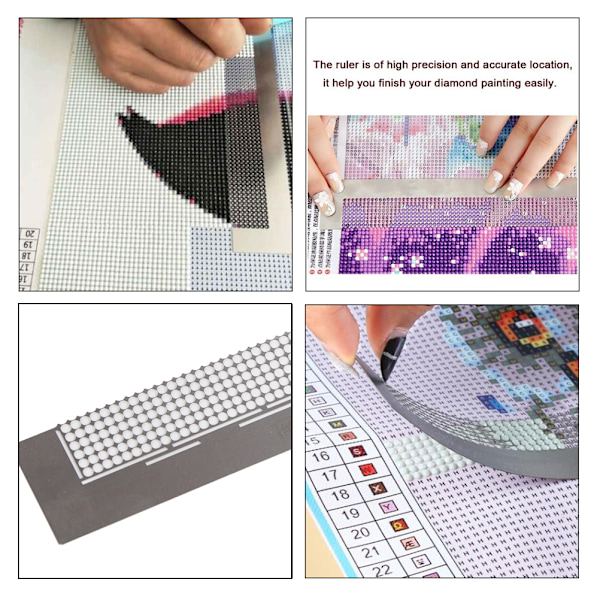 Rhinestone Maleri Tegning Lineal Dot Drill Rhinestone Broderi Mesh Lineal Rustfrit Stål Lineal Værktøj