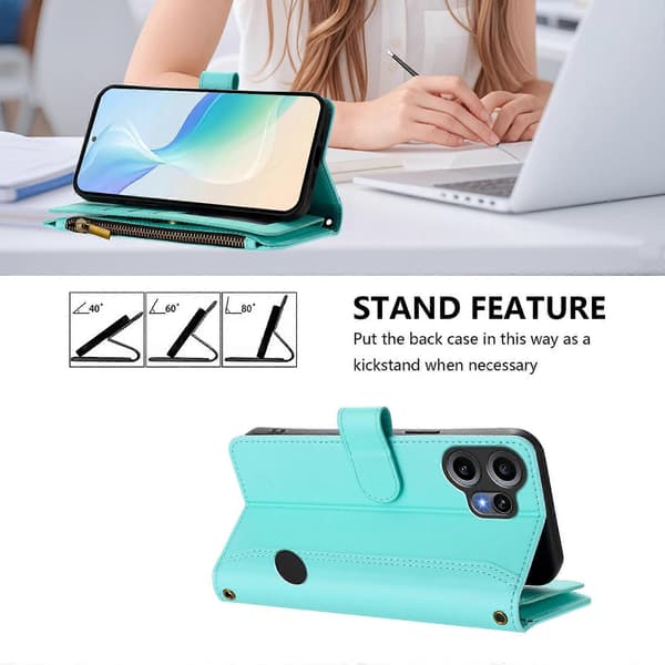 Compatible with Nothing CMF Phone 2 Pro Leather Case 9 Card Slots Zipper Wallet Stand Phone Case with Wrist Strap LightGreen