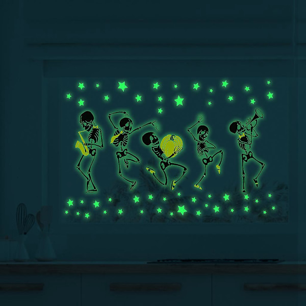 Glødende Halloween Skelet Vægstickers - Lysende Vindueklistermærker & Vægstickers
