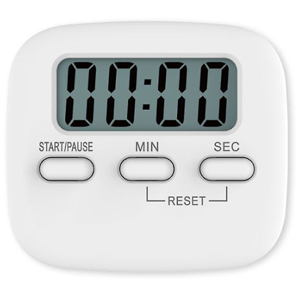 Digital Køkken Timer II - Store Tal, Høj Alarm, Magnetisk Bagside, Stativ - Hvid