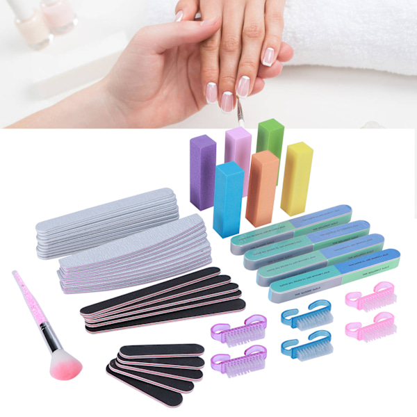 47 st Nail File Nail Art Slipning Polering Buffer Strip Dammborste Set Manikyrverktyg