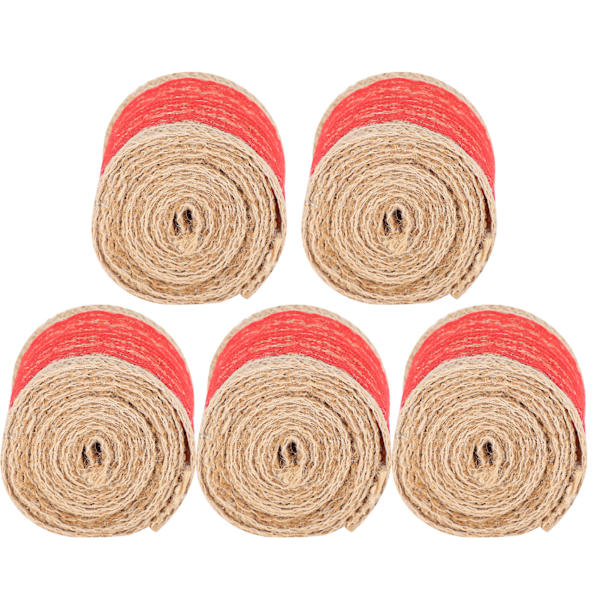 5 st Burlap Band Spets Linne Rulle Jute Bälte DIY Handgjord Hessian Rem Dekorationer (Röd )