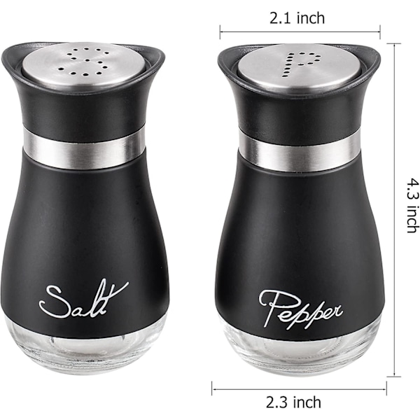 Salt- og pebersæt, flaske og glas i rustfrit stål, 2 stk., sort