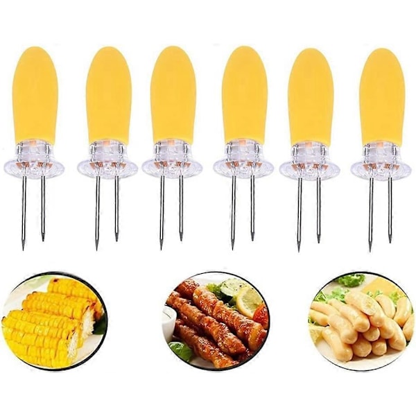 Ruostumattomasta teräksestä valmistetut maissintähkäpidikkeet silikonikahvalla, 12 kpl maissintähkäpidikesetti kotikokkaukseen, vartaat, BBQ, kaksoispiikkiset maissintähkähaarukat keittiötyökalut