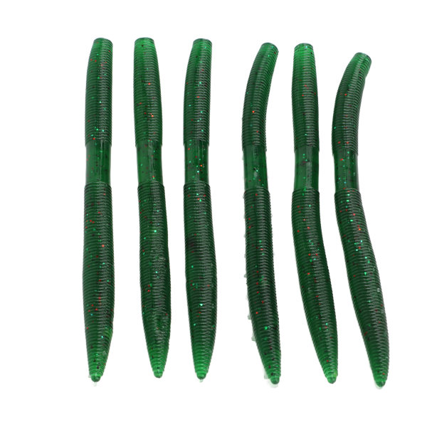 6 st/set Noodle Worm Fiskebete Bite Resistent PVC Mjuk Maggot Daggmåsk Artificial Bait Mörkgrön