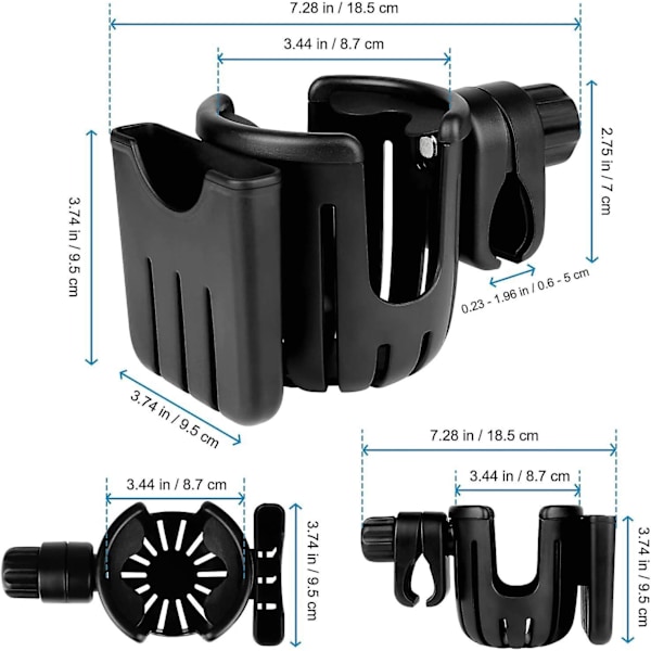 Universell 2-i-1 koppholder for barnevogn med mobiltelefonholder og 360° roterbar design for rullestoler, vandrere og sykler